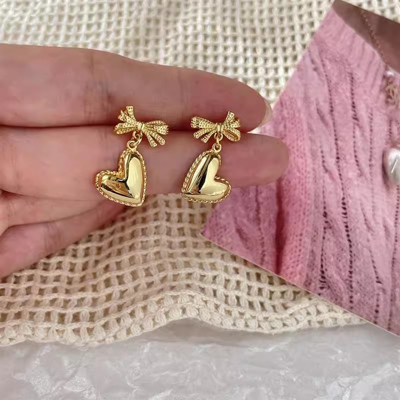 Drop Earrings Classification 1 Pair Quantity 1 Pair Simple Style Heart Shape Bow Knot Plating Copper Drop Earrings