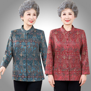 Grandma Shirt Spring and Autumn Thin Long-sleeved Coat Spring Clothes Top for Old Lady 60-year-old 70-year-old Mother Shirt