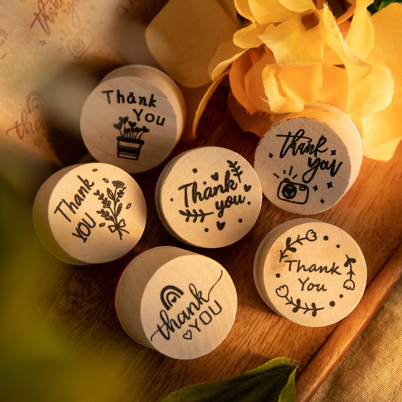 Retro Thank You Thank You Seal Flower Plant Round Seal DIY Creative Handbook Decorative Stamp 6 Types/Set