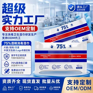 75%酒精消毒湿巾10片便携小包英文酒精湿纸巾一次性清洁厂家批发