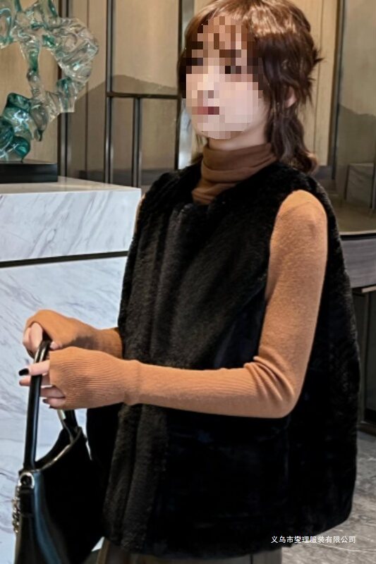 Maillard Plus Size Autumn and Winter Versatile Fur Vest Zipper Casual Waistcoat Plus Cotton Vest Flap Pocket Pants Mid-Length Women