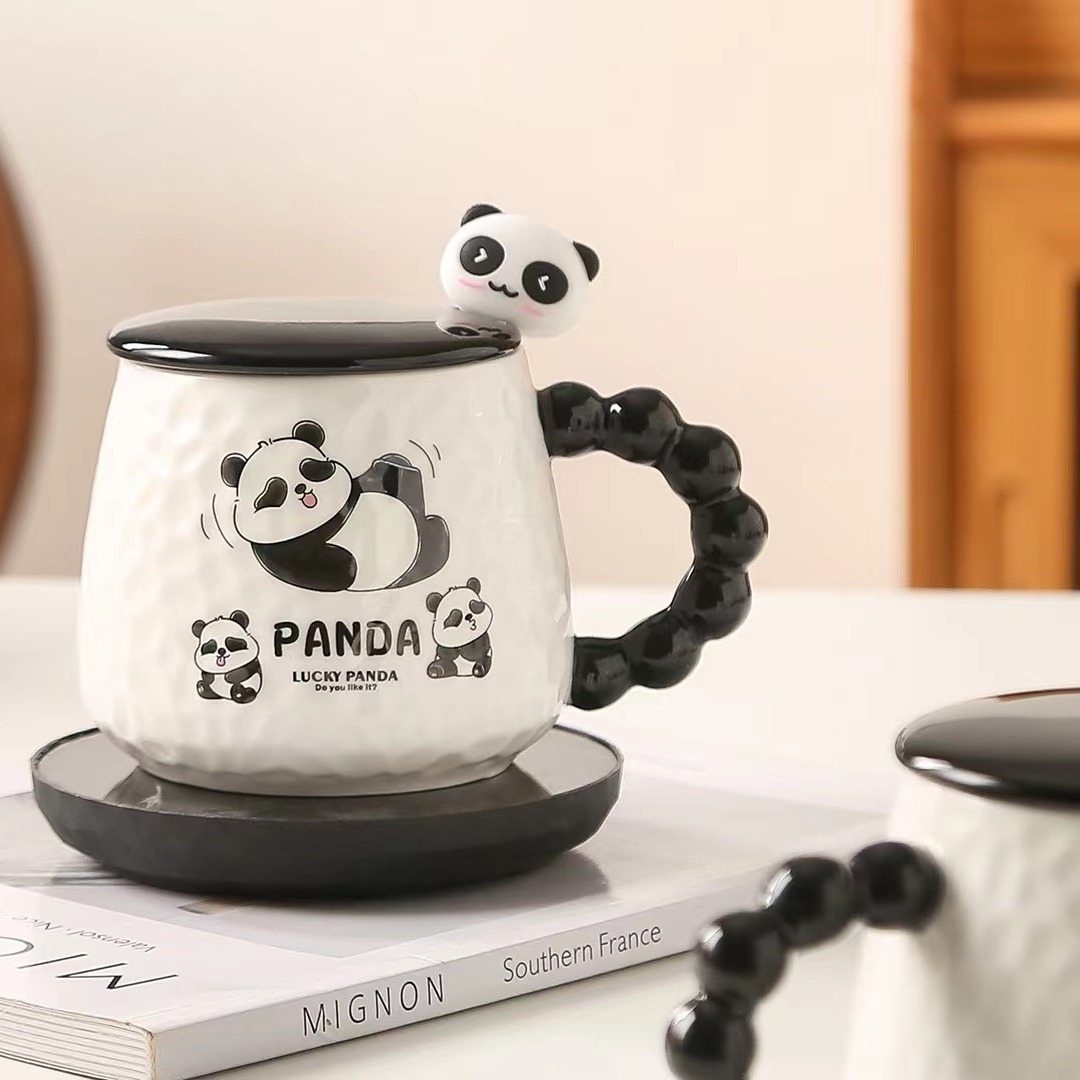 Creativo Panda cálido taza cálida encantadora taza de café de cerámica de oficina taza de agua de temperatura constante con cubierta taza de cápsula taza de personalidad