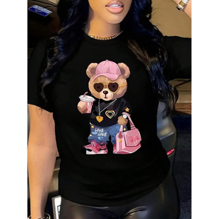 Women'S Cute Teddy Bear Graphic T-Shirt - Soft 100%, Breatha
