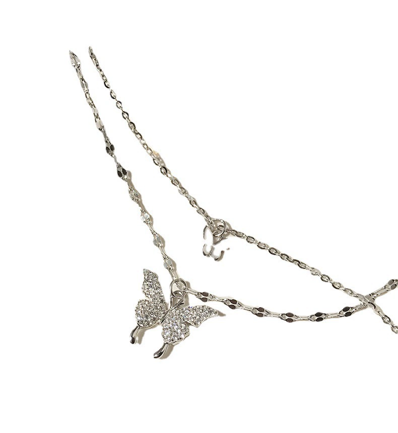 Necklace Double-Layer Butterfly Chain, Small Elegant 8 cm, Japanese–Korean Minimal Style