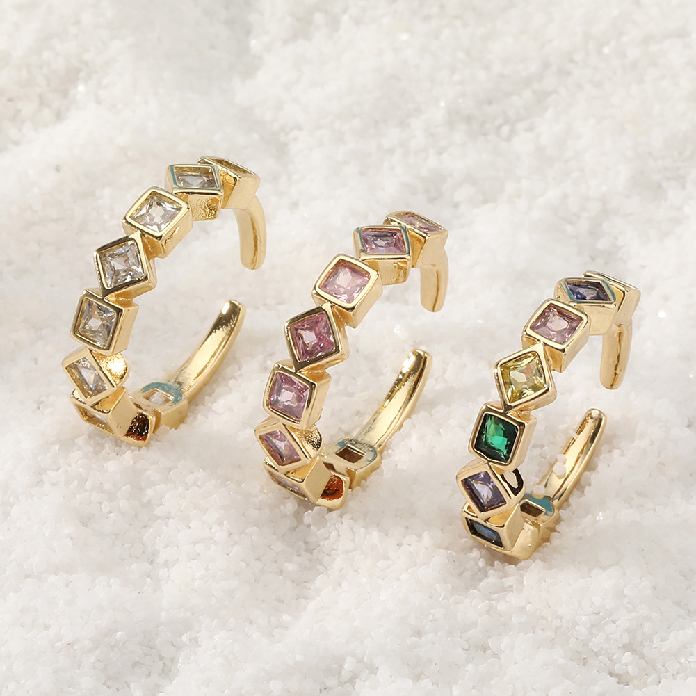 Simple Style Rhombus Copper Open Ring Plating Zircon Copper Rings