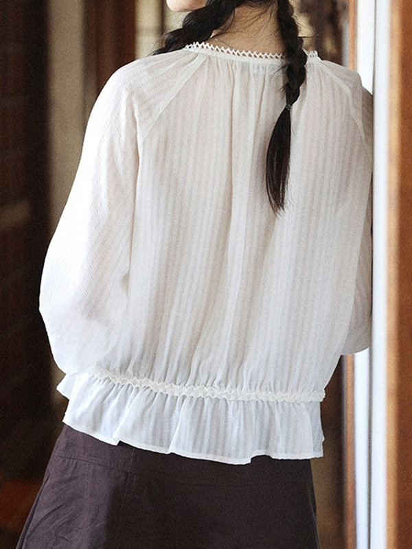 Lalgow 暗藏的浪漫   新款法式蕾丝压褶衬衫女秋休闲显瘦百搭上衣|undefined
