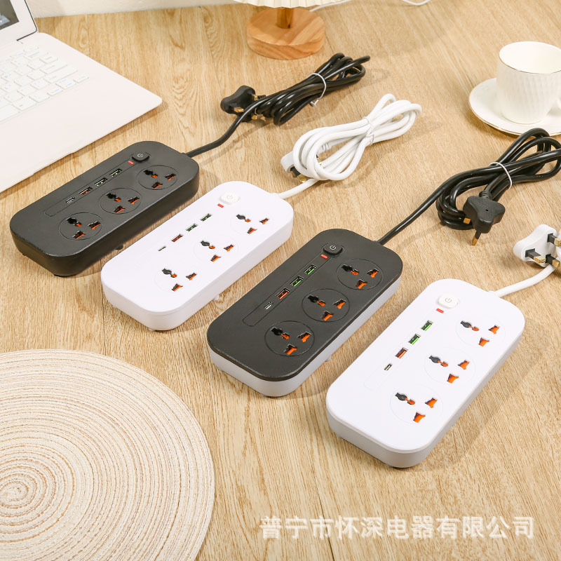 T19#3位孔带安全门总控开关2USB+QC快充+1Type-c接口过载保护