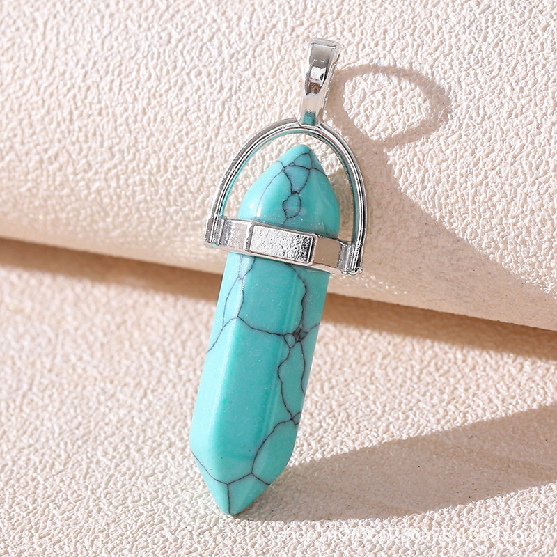 Venta caliente transfronteriza piedra natural amatista cristal rosa colgante de columna hexagonal collar de bala de doble punta colgante único al por mayor