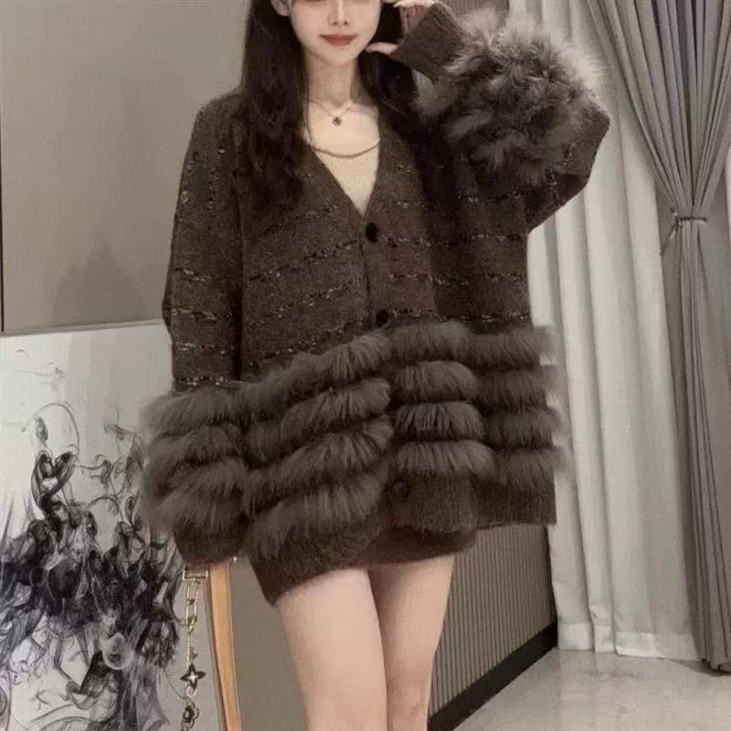 灰色V领长袖毛衣外套女2025秋冬新款减龄洋气轻奢百搭高级感开衫|undefined
