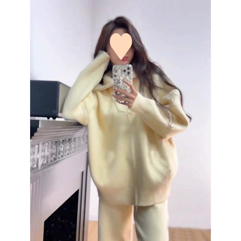 ActiveGo High-end Zipper Casual Fashion Sports Knit For Women, New Autumn And Winter Floor-length Wide-leg Pants Two-piece Set_desvips.com