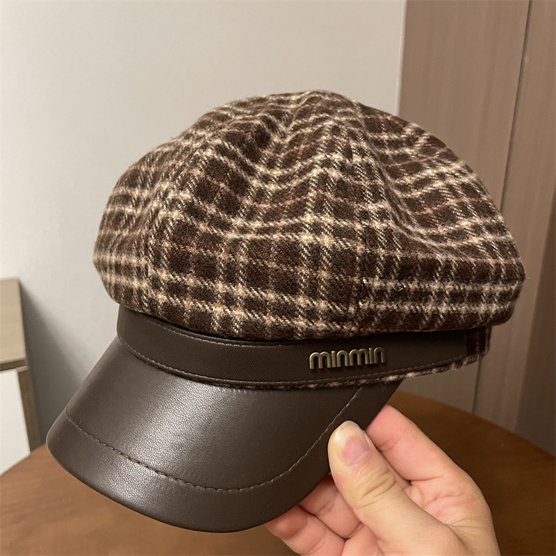 Min octagonal hat camouflage-coffee color