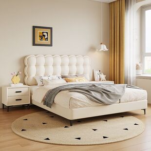 French cream style children's bed boy puff teen single double modern simple leather art storage soft bag bed