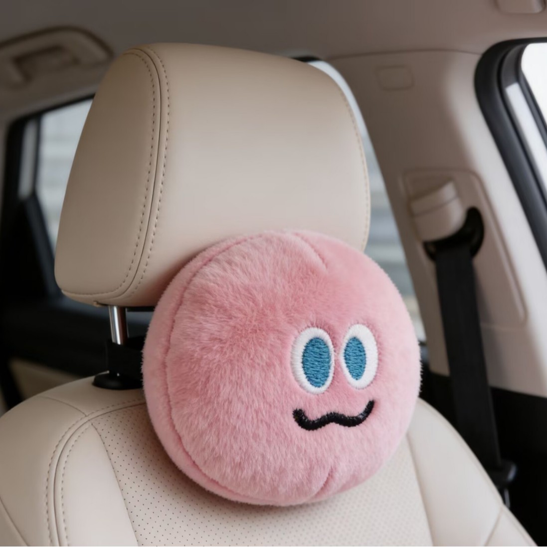 Pink Emoticon Pack, Cute Cartoon Car Headrest, Car Neck Pillow, In-Car Cushion, Pillow