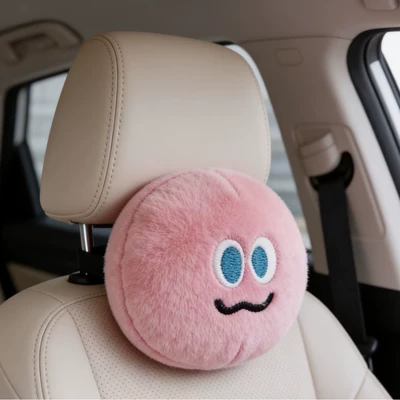 Pink Emoticon Pack, Cute Cartoon Car Headrest, Car Neck Pillow, In-Car Cushion, Pillow (Headrest) - a-pink-emoticon-headrest