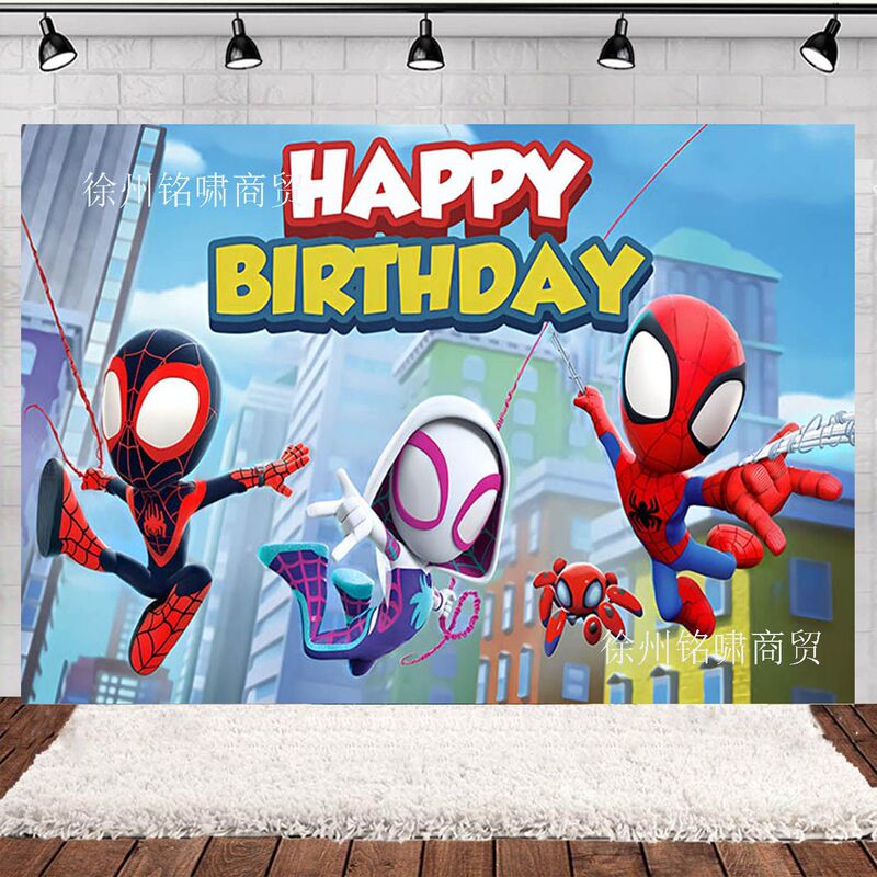 New Anime Spider-Man and His Amazing Friends Kidsren's Birthday Party Photo Photography Background Cloth Banner