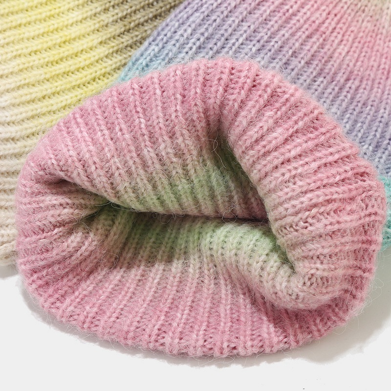 New autumn winter knitted trend gradient color tie dye warm woolen hat for children, soft and skin friendly pile cap_voghion.com