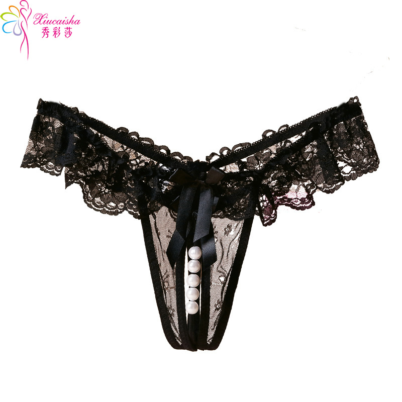 Lace Pearl G-string Thong, White One Size, Sheer Crotchless Design — detail image 22
