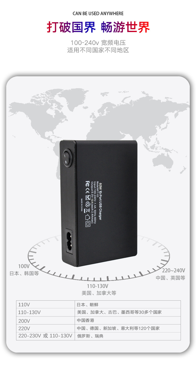 Werksverkauf 100W Handy 10 USB Multi-Port Ladegerät Großhandel multifunktionales Multi-Loch Reiseladegerät Fast-Charge-Adapter