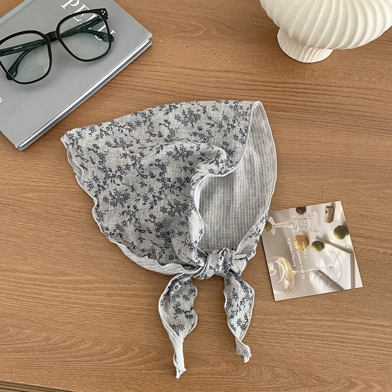 Bufanda triangular, babero, modelos de primavera y verano para mujer, pañuelo japonés de algodón y lino, diadema floral pastoral para mujer de verano, diadema de todo fósforo, accesorios para el cabello, sombreros