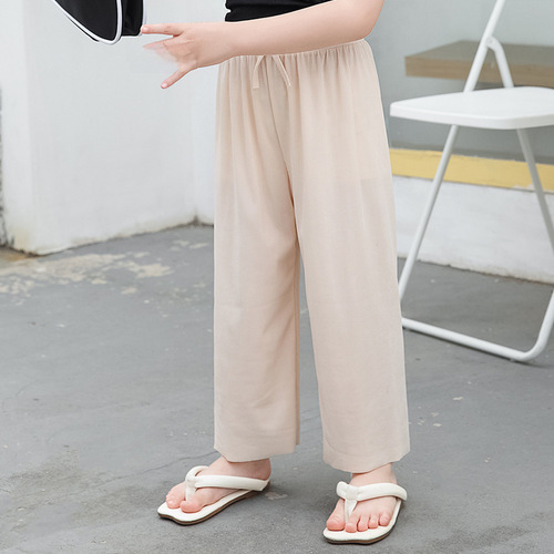 Children's Mosquito-Proof Pants 2024 New Summer Thin Kids' Pants for Older Children Loose Casual Ice Silk Nine-Inch Wide-Leg Pants
