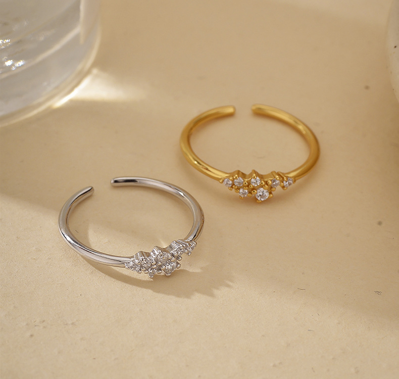 2g Weight Zircon Inlay Material Open Rings Classification 1 Piece Quantity Date, Tea Party Occasion 925 Sterling Silver Material Geometric Pattern All Seasons Season Unisex Gender Simple Style, Shiny Style Plating Craft 925 Sterling Silver Geometric Open Rings 925 Sterling Silver Rings 9