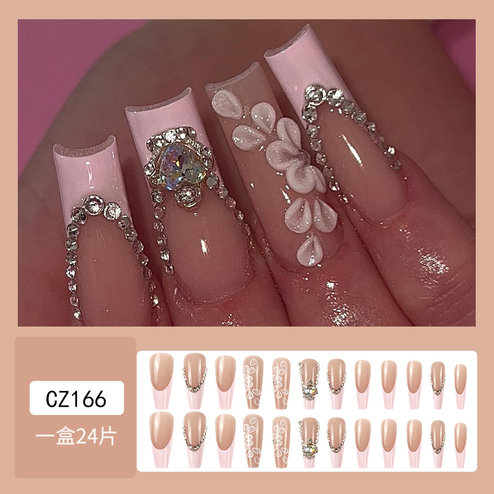 Impresión europea y americana larga T rhinestone usando uñas de uñas desmontable moda temperamento falso parche de uñas terminadas