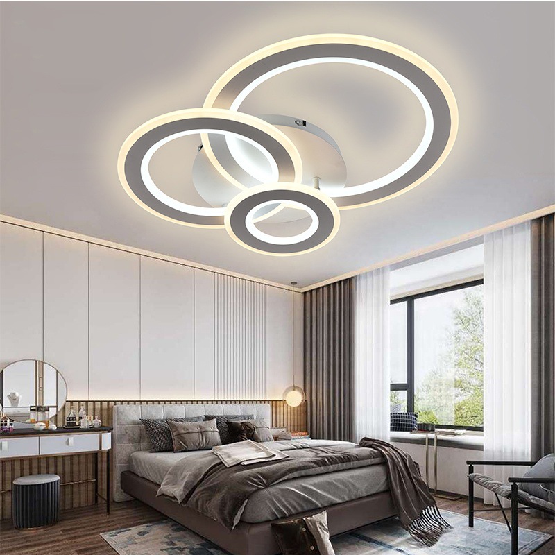 Lámpara de techo inteligente moderna de montaje en la superficie del dormitorio, lámpara de techo LED, lámpara de dormitorio redonda negra nórdica