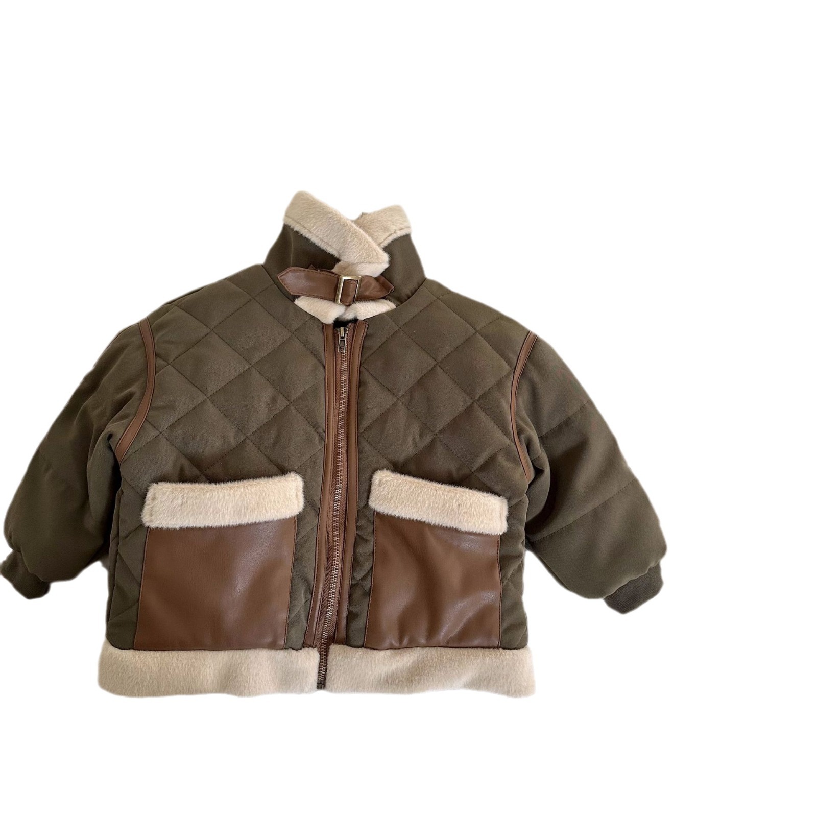 2023 Invierno nuevo estilo coreano de los niños engrosados de algodón acolchado abrigo niños y niñas contraste color peluquero acolchado abrigo escocesa abrigo