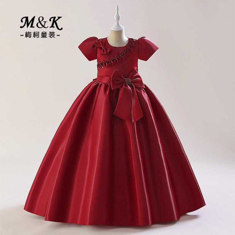 Vestido largo para niños manga corta niña vestido de princesa manga de soplo ropa para niños mediana y grande ropa para niños ropa de rendimiento para niños