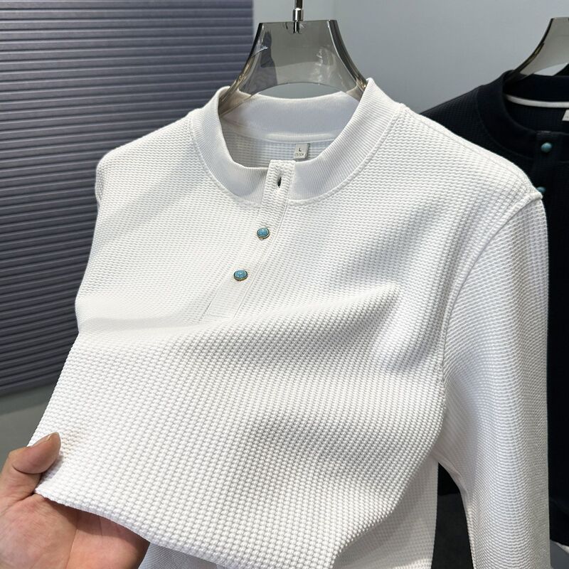 Corn Kernel Turquoise Button Henry Collar Sweatshirt for Men, New Autumn Style, Men's Solid Color Versatile Casual Long-Sleeve Shirt