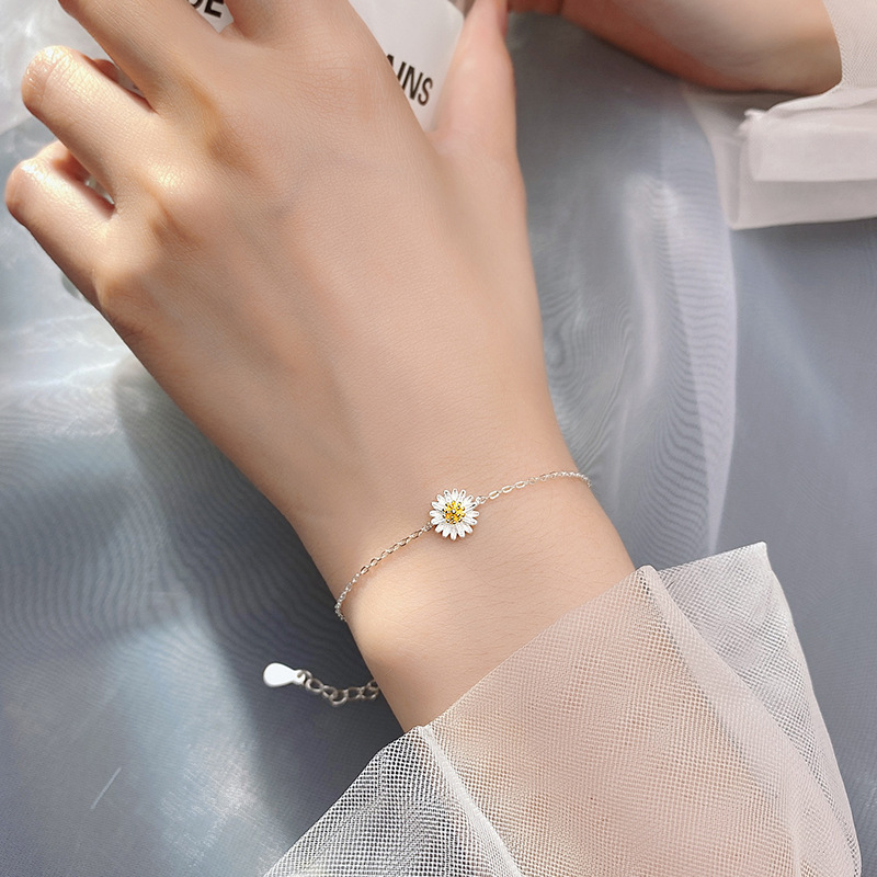 S925 Silver Sweet Summer Daisy Bracelet Female Korean Style Internet Celebrant New Style Fresh Flower Artistic Bracelet