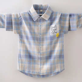 2025新款春秋儿童中大童笑脸衬衫男童女童衬衣儿童外套潮流休闲