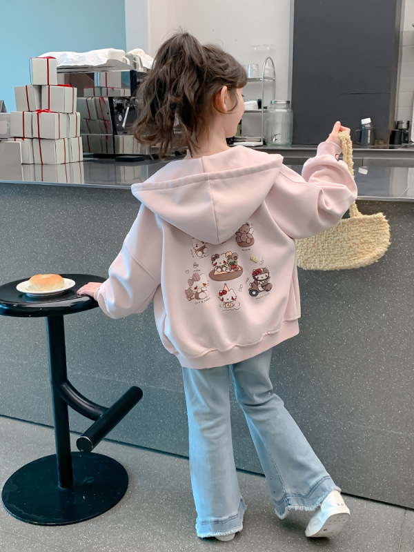 女童秋装连帽卡通卫衣开衫2025新款中大童韩版洋气上衣拉链外套潮|undefined