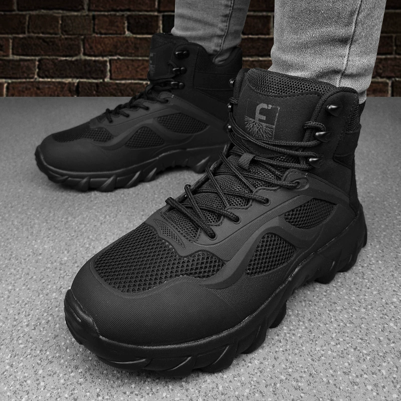 Мужская походная обувь большого размера, четырехсезонные дышащие, нескользящие, износостойкие армейские ботинки средней высоты, водонепроницаемые военные ботинки, ботинки с сеткой.