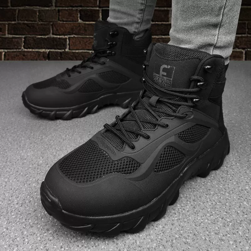 跨境大码登山鞋男四季中帮透气防滑耐磨户外作战靴防水军靴网面靴
