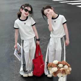 女童夏装套装2026新款童装儿童运动阔腿裤独特漂亮短袖两件套大童
