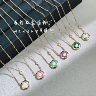实拍高版L家四叶草贝母圆花项链直播货源锁骨链厂家批发带细节
