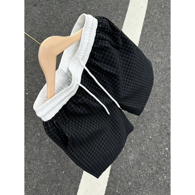 American-Style Plaid Versatile Shorts with Waistband Patchwork, New Summer Casual Loose Sports Shorts American-Style Plaid Versatile Shorts with Waistband Patchwork, New Summer Casual Loose Sports Shorts