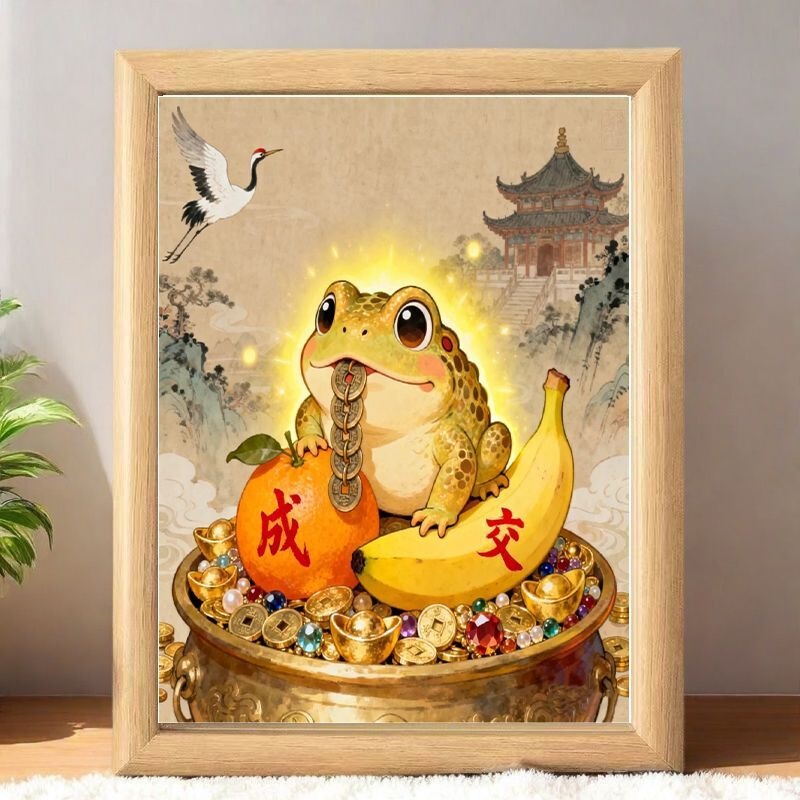 New Style Orange and Gold Money Toad Fortune-Attracting Frame Decoration for Office Desktop Ambiance
