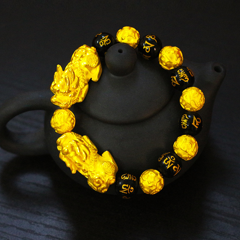 貔貅手链男女越南沙金仿真黄金正品首饰情侣款手串佛珠皮丘珠子无