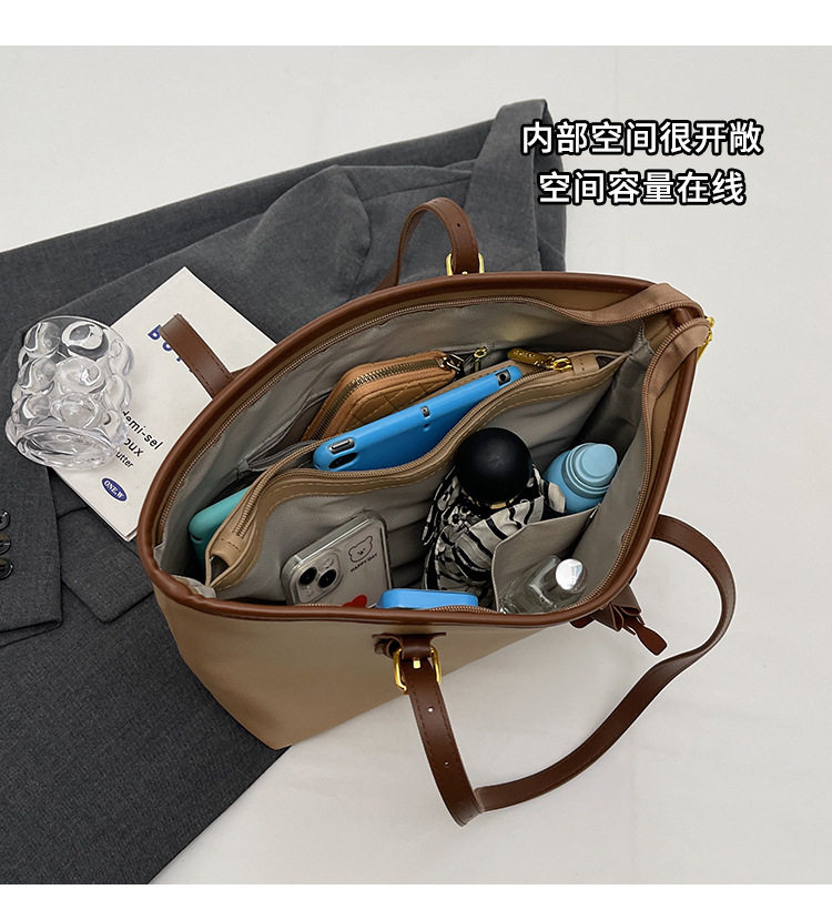 Túi tote nữ cỡ lớn nhiều ngăn đeo vai đi làm — Màu kaki, Màu nâu, Màu trắng be, Màu đen chi tiết 7