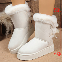 大码低筒雪地靴女冬季新款蝴蝶结厚底加绒加厚保暖勃肯女棉靴