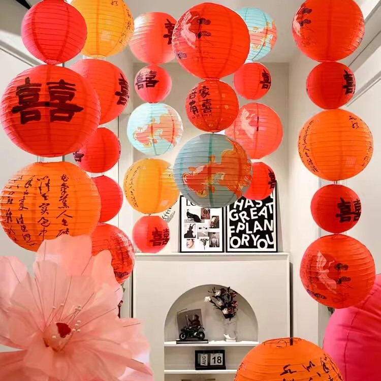 Wedding Lantern Hanging Decorations Handmade DIY Folding Lampshade Spring Festival Mid-Autumn Festival Lantern Festival Decoration Chinese Colorful Paper Lanterns