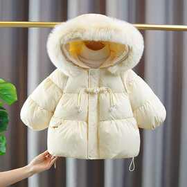 女宝宝毛领冬装女童新款棉服洋气儿童冬季加厚外套保暖棉衣时尚潮