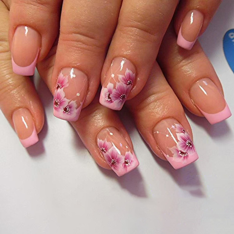 Spring Pink French Peach Blossom Design New Year Fashion Fake Nail Wear Nail Nail Nail Nail Pressing Nail Nail Nail Art