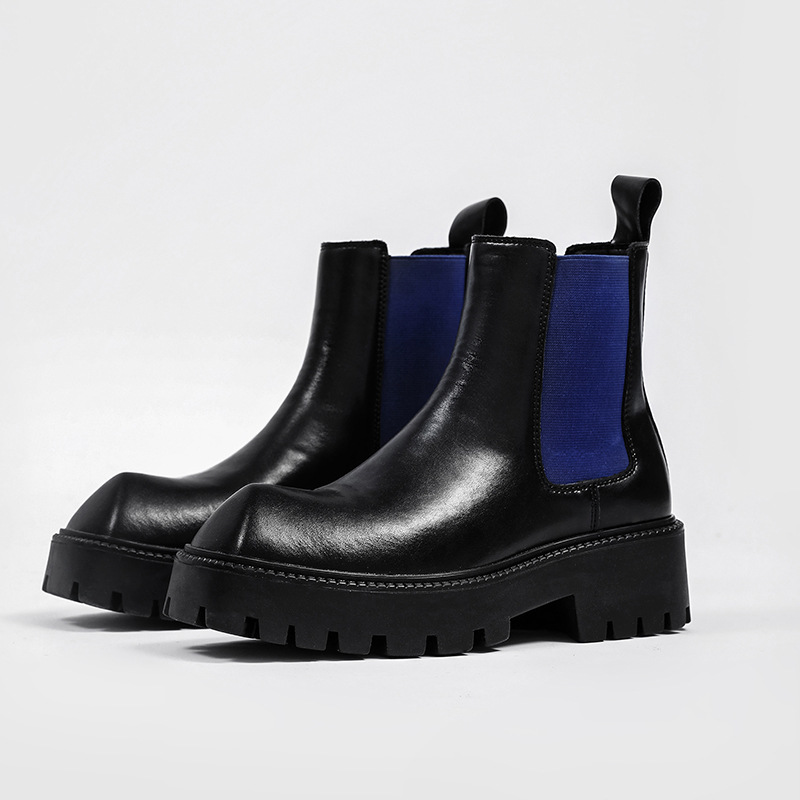 2024 Hoch geschnittene britische quadratische Stiefel mit dicken Sohlen, vielseitige Martin-Stiefel mit großer Spitze, Herrenstiefel im minimalistischen Stil_voghion.com