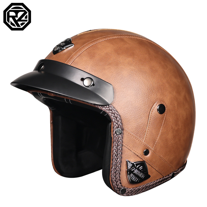 3C certificado retro Prince Cruiser motocicleta tres cuartos casco medio casco casco casco de cuero cuatro estaciones de seguridad
