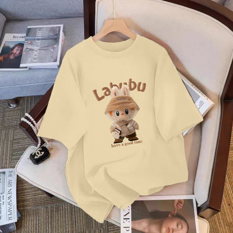 Labubu Short-Sleeved T-Shirt Women's Summer New Casual Round Neck Versatile Loose Printed Cotton Top Trendy