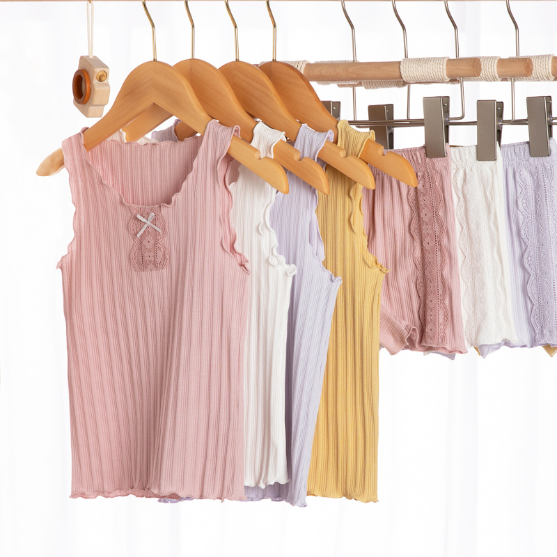 儿童背心套装 唯美蕾丝背心短裤套装 棉女童背心套装 女童家居服