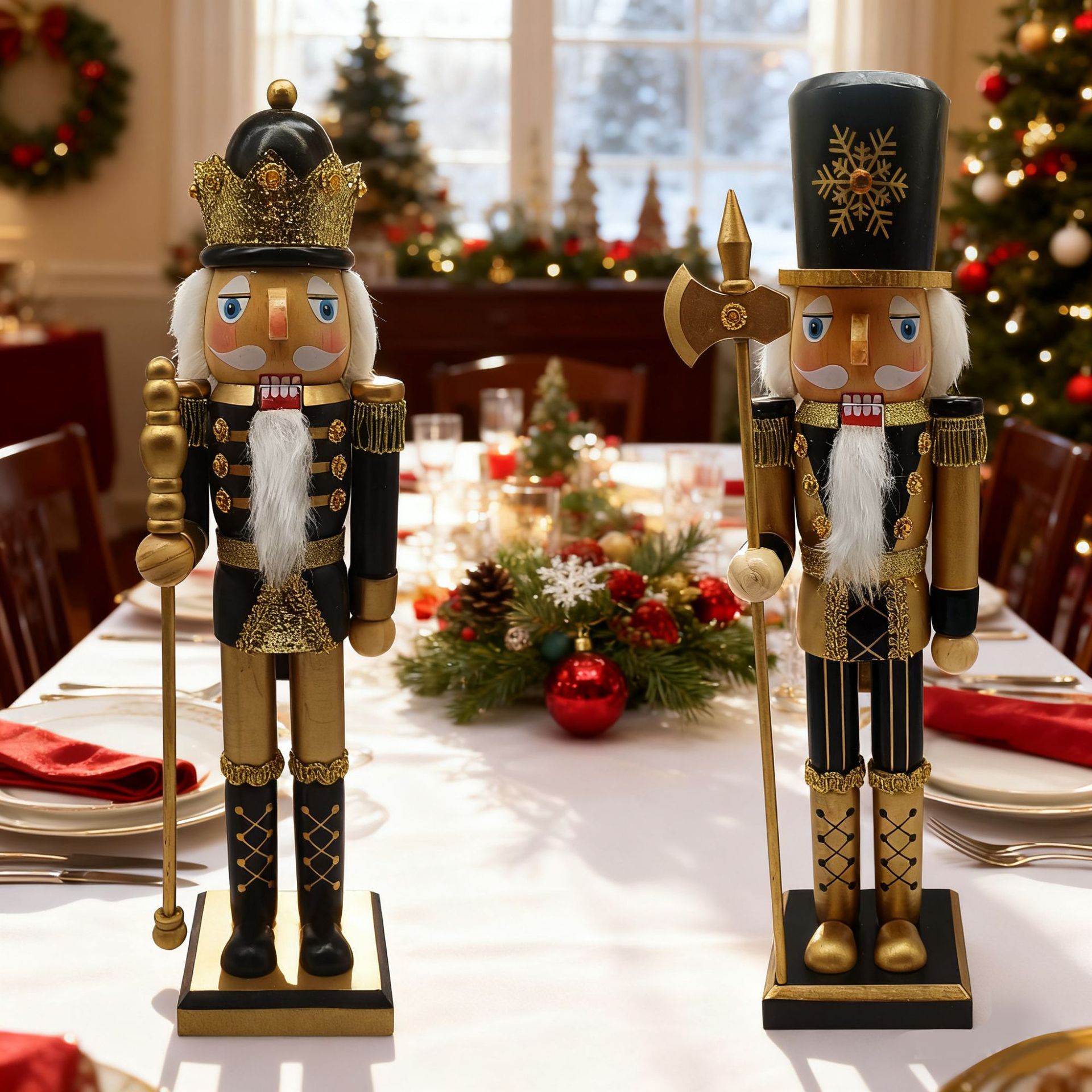 Nueva Boutique decoración de la estatua del cascanueces de madera de navidad, oro negro y polvo flash, adornos de soldados del Rey